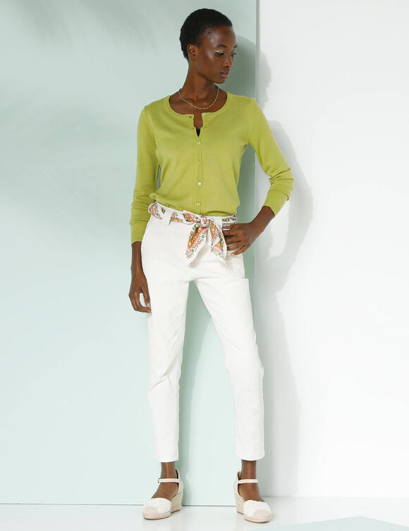 Cardigan boutonné col rond uni, toucher doux (vert mousse)