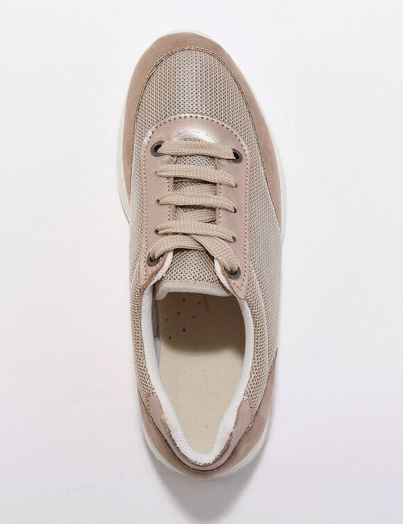 Sneakers met veters, voor gevoelige voeten, rekbaar materiaal - glanzend (beige)