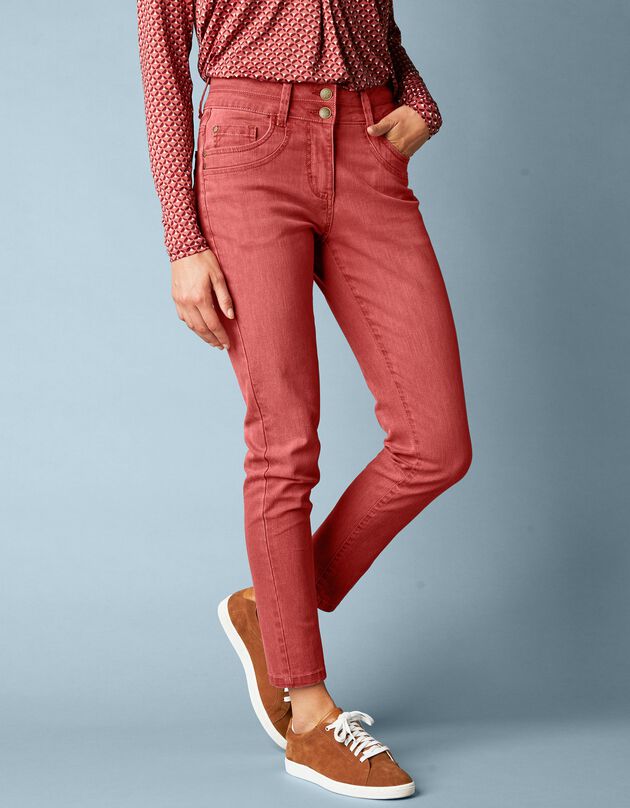 Gekleurde smalle jeans, 7/8-lengte (roestbruin)