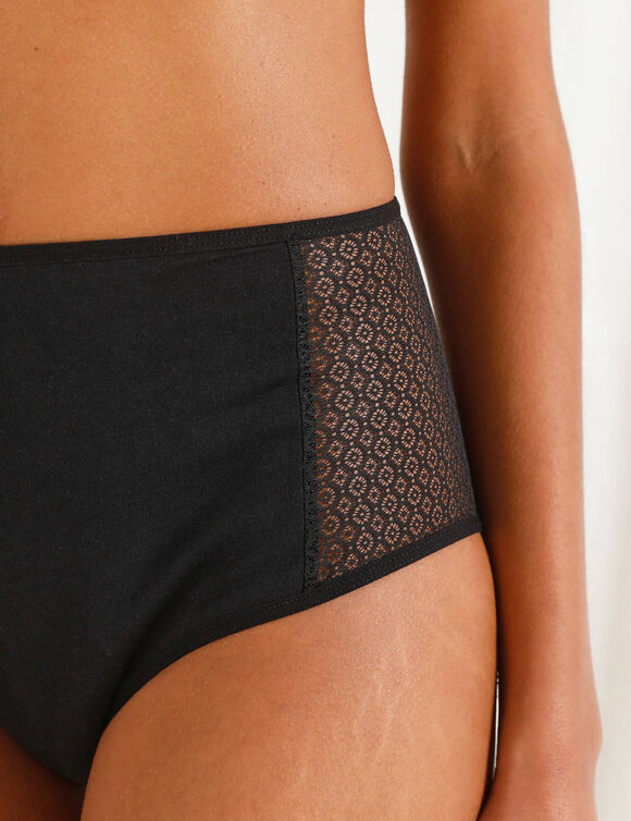 Culotte pour fuites urinaires en coton biologique (**) lavable - flux abondant (noir)