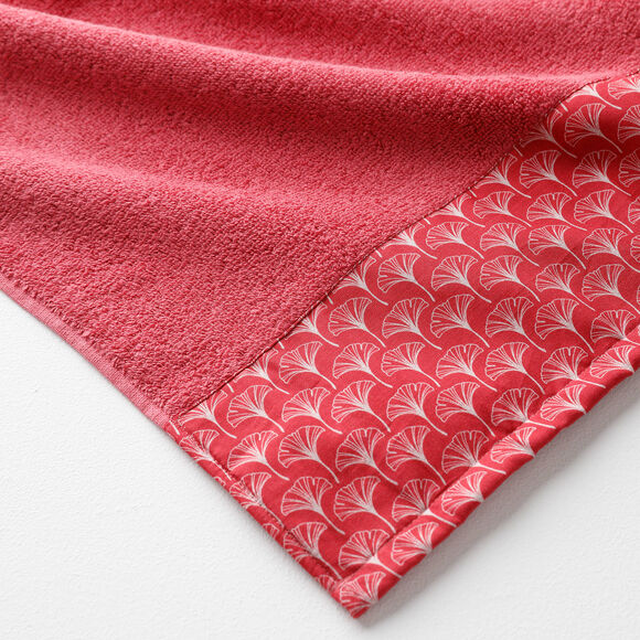 Éponge bouclette 420g/m² liteau imprimé ginkgo  (framboise)