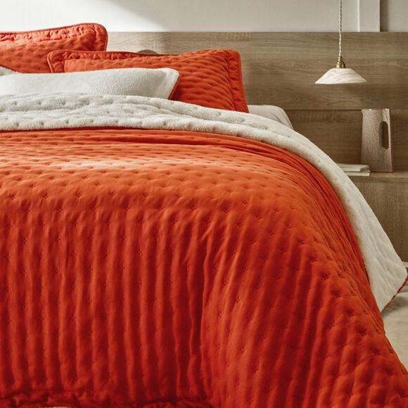 Couvre-lit réversible microfibre matelassée/sherpa (terracotta)