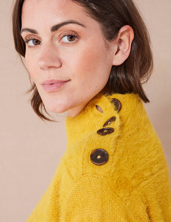 Pull col montant, maille poilue fantaisie (miel)