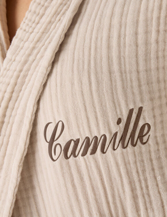 Uniseks badjas met sjaalkraag in tetrastof Colombine&reg;, personaliseerbaar (zandkleur)