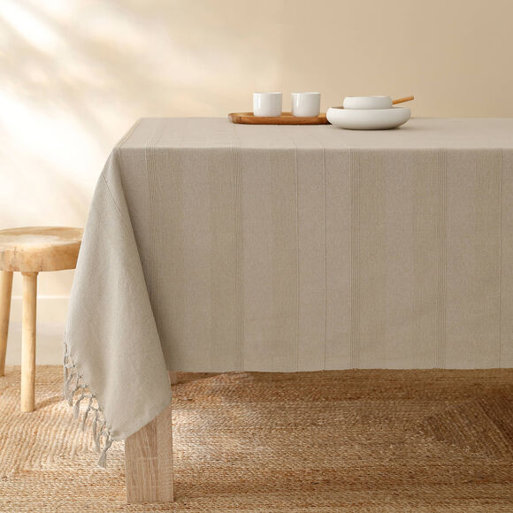   Plaid ou jet&eacute; uni coton tissage artisanal (ficelle)