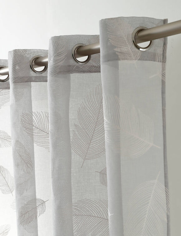 Voilage motif plumes - finition œillets (gris)