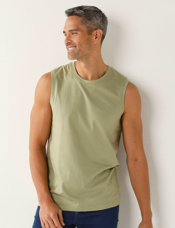 T-shirt col rond sans manches - lot de 3 (corail + vert sauge + kaki)