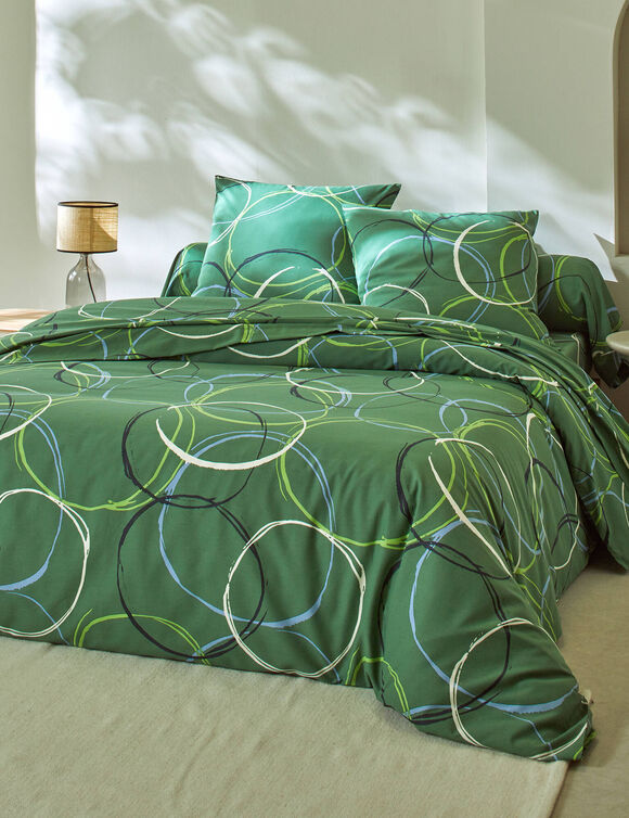 Bedlinnen Noémie in polykatoen met cirkelprint (groen)