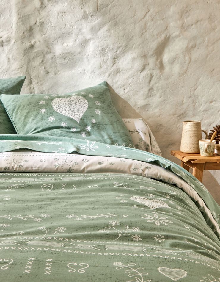 Linge de lit Anceny imprimé coeur - coton (eucalyptus)