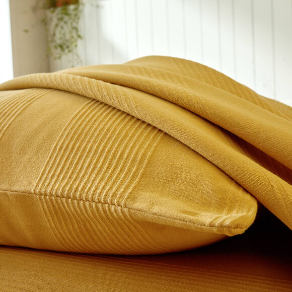 Jeté de lit uni tissé coton (miel)