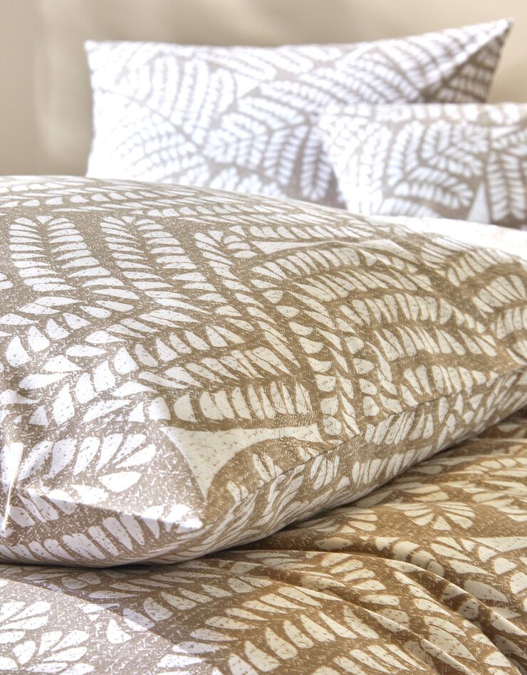 Bedlinnen Sophie met tweekleurige bladerenprint - katoen (beige)