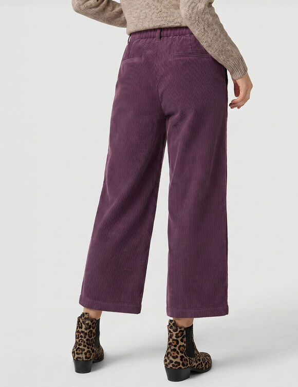 Pantalon large en velours c&ocirc;tel&eacute; effet pont (prune)