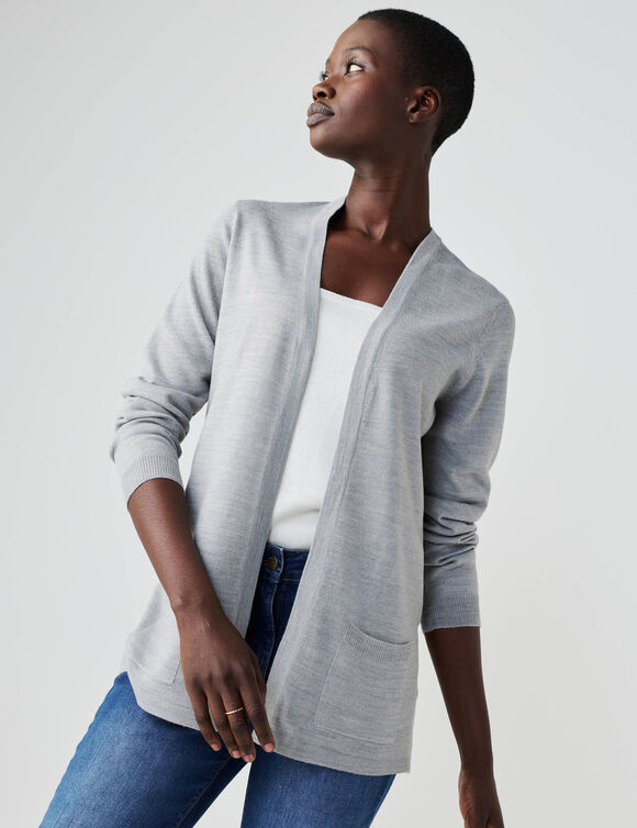 Gilet porter ouvert, maille toucher doux (gris chiné)