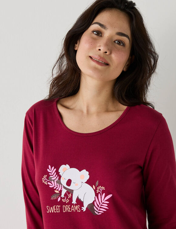 Chemise de nuit longue longues motif «koala» (cerise)