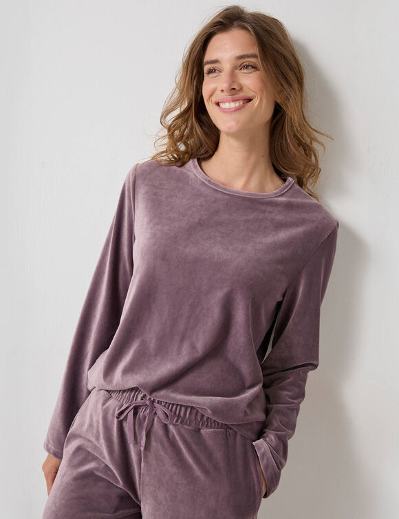 Pyjama pantalon en velours côtelé, coupe large manches longues (taupe)