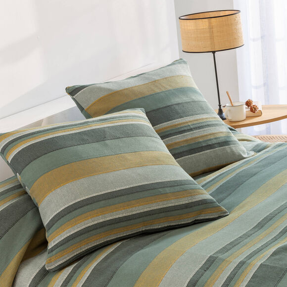Plaid jeté multicolore coton tissage artisanal (vert grisé)