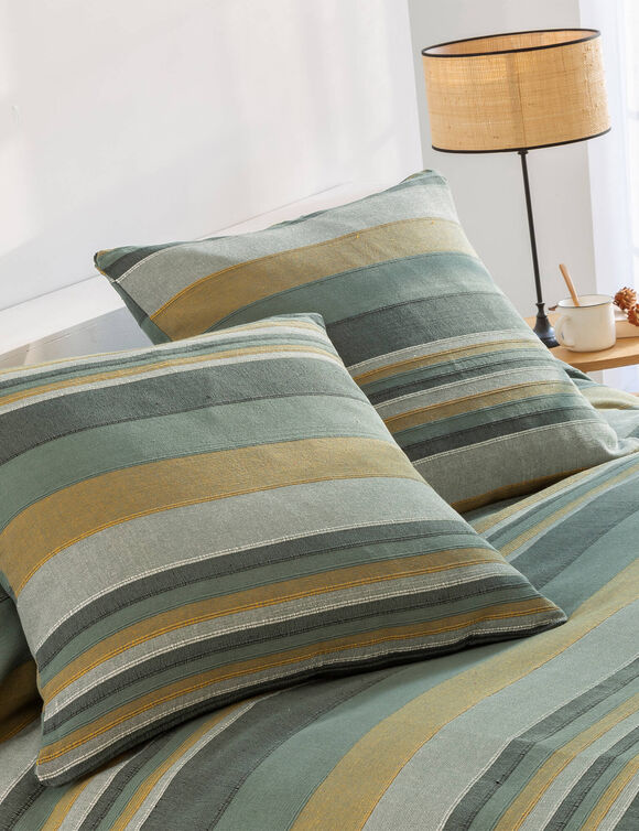 Plaid jeté multicolore coton tissage artisanal (vert grisé)