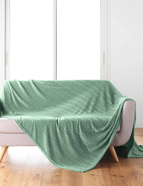 Plaid polaire reli&eacute;f&eacute; toucher peluche  (vert sauge)