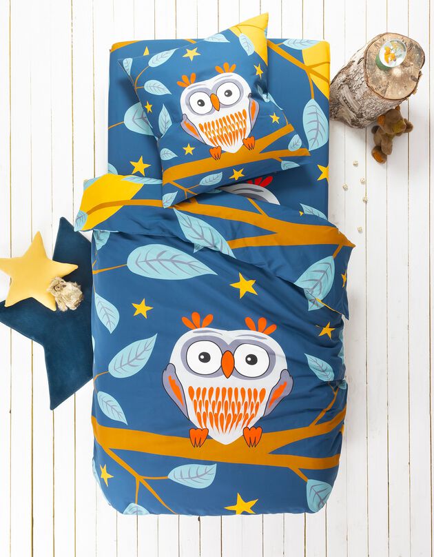 Linge de lit enfant Chouki coton - imprimé hibou (bleu)