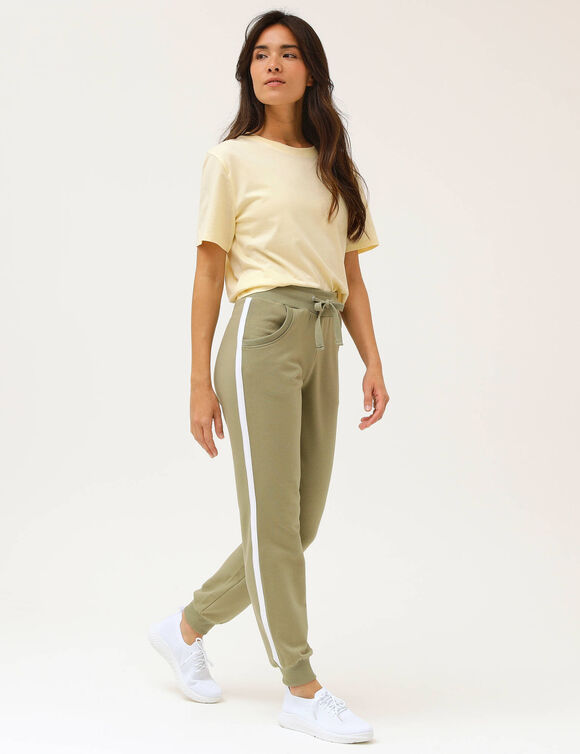 Pantalon jogging molleton bicolore (kaki clair / blanc)