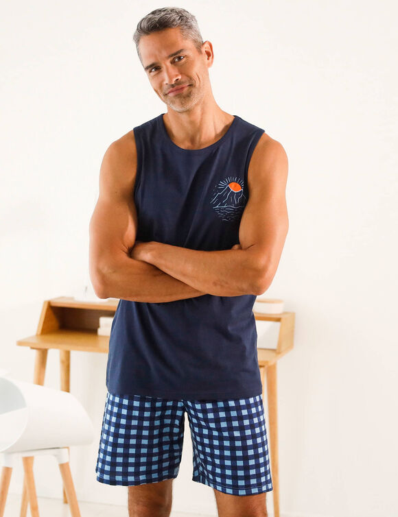 Pyjamatop in katoen, geplaatste print (marine)