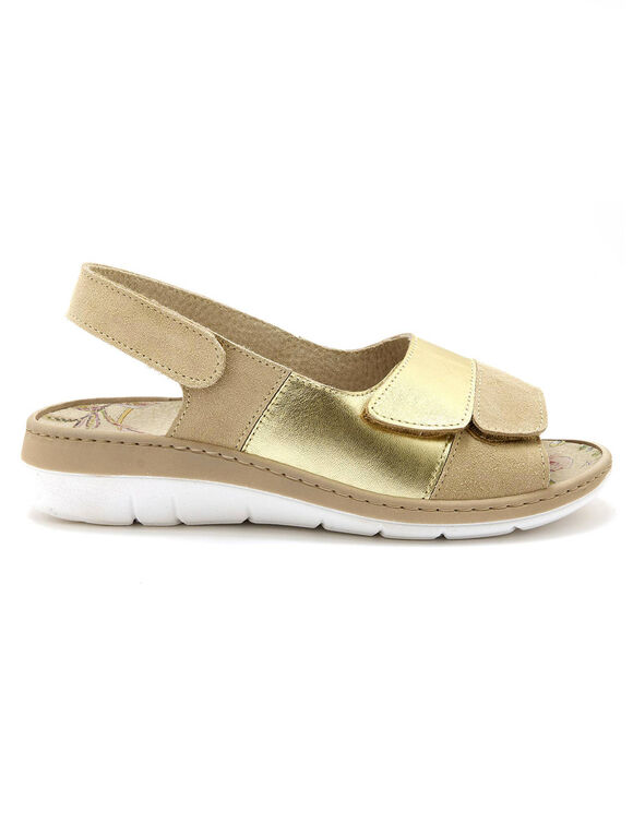 Leren sandalen met scratchpatjes (beige)