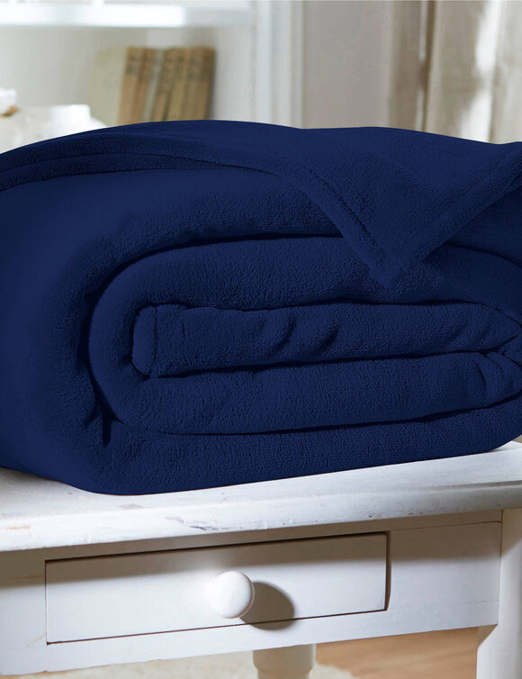 Deken met pluchetouch (marine)