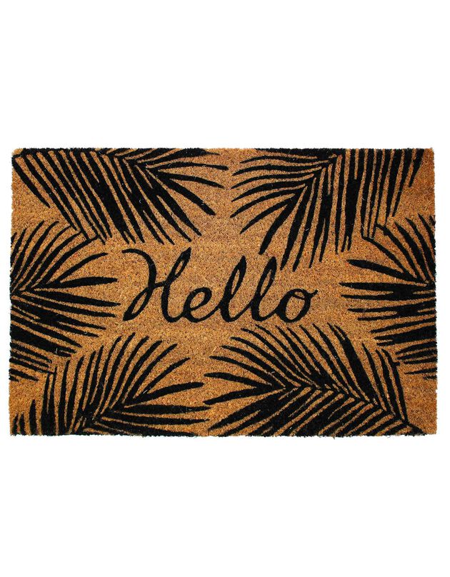 Deurmat in kokos met "Hello" print (bruin)