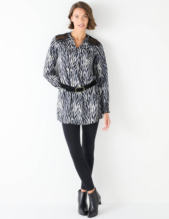 Tuniek met kant en lange mouwen, zebraprint (zwart / grijs)