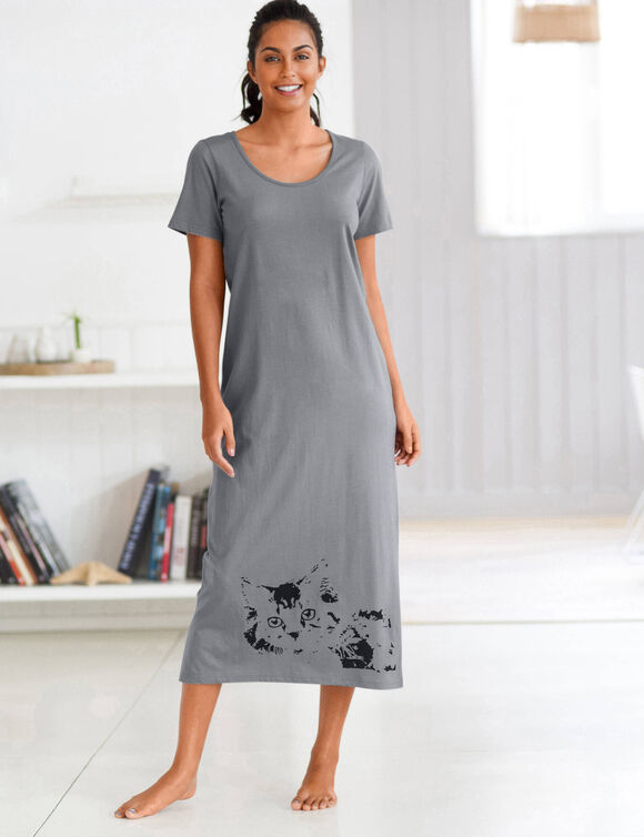 Chemise de nuit longue imprim&eacute; chat - lot de 2 (p&ecirc;che / gris)