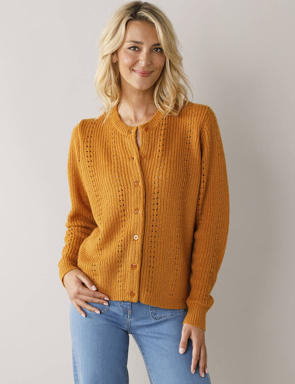 Cardigan boutonné maille fantaisie, toucher doux (curry)