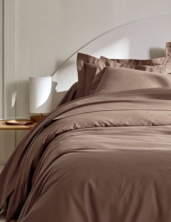 Effen bedlinnen in katoen (taupe)