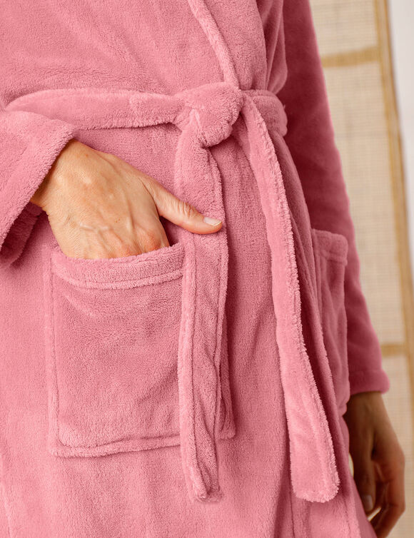 Peignoir polaire toucher peluche manches longues, longueur 115 cm (rose poudré)