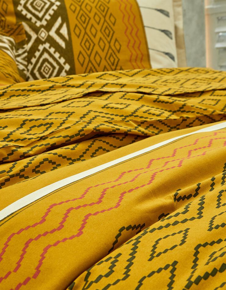 Linge de lit Atlas en coton imprimé ethnique (beige)