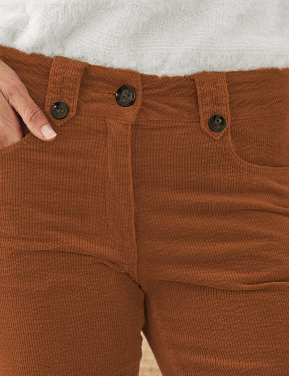 Broek in ribvelours met recht model (karamel)