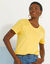 T-shirt met ronde hals en korte mouwen, detail in broderie anglaise (geel)