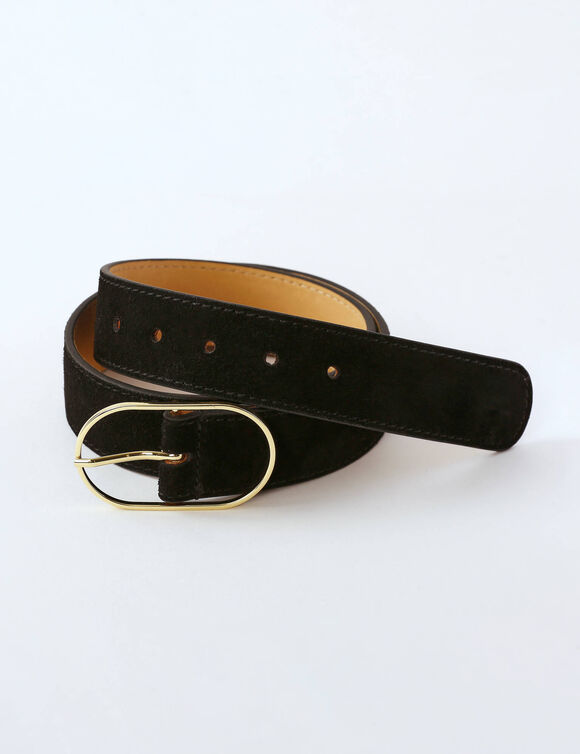 Ceinture boucle coloris doré, croûte de cuir (noir)