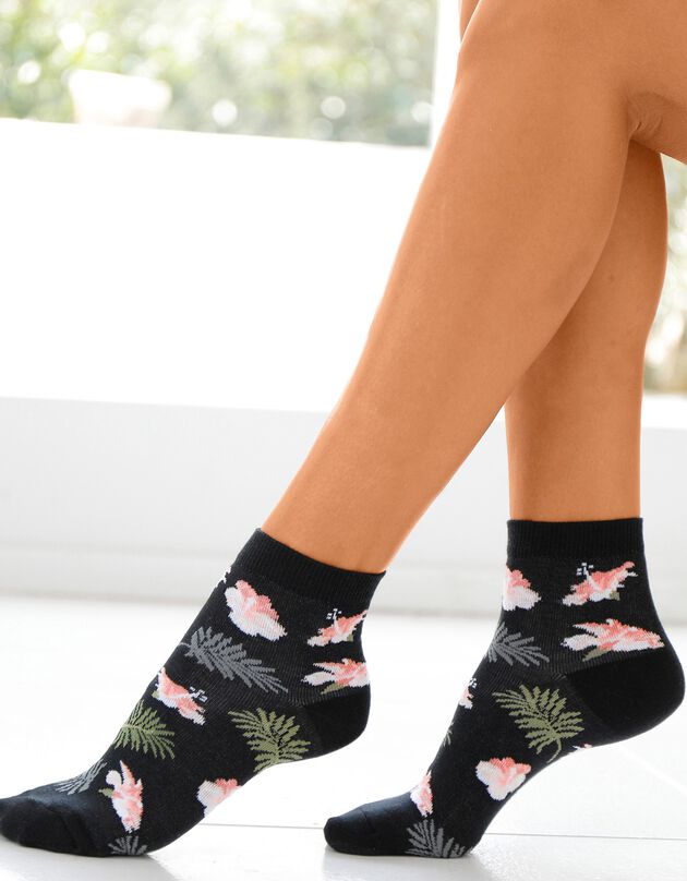 Socquettes motifs tropicaux assortis – lot de 4, noir / rose, hi-res