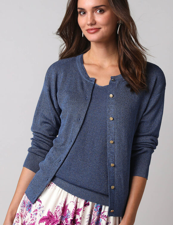 Gilet fine maille et fil brillant, manches longues (jeansblauw)