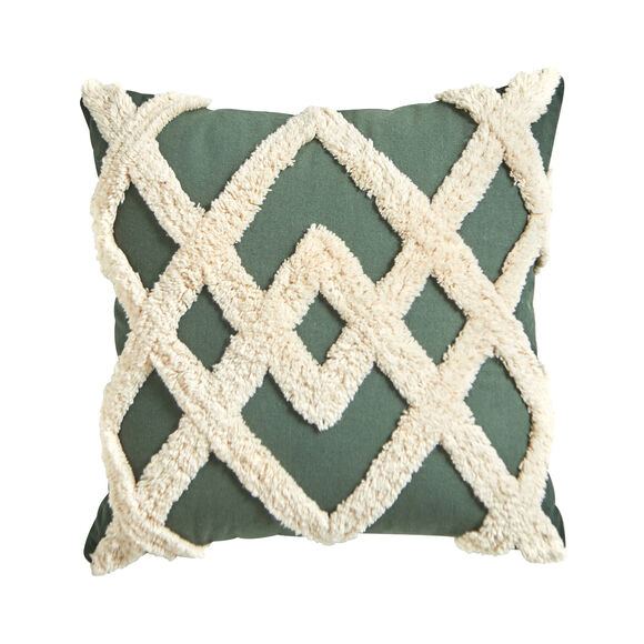 Coussin tufté (vert / sable)