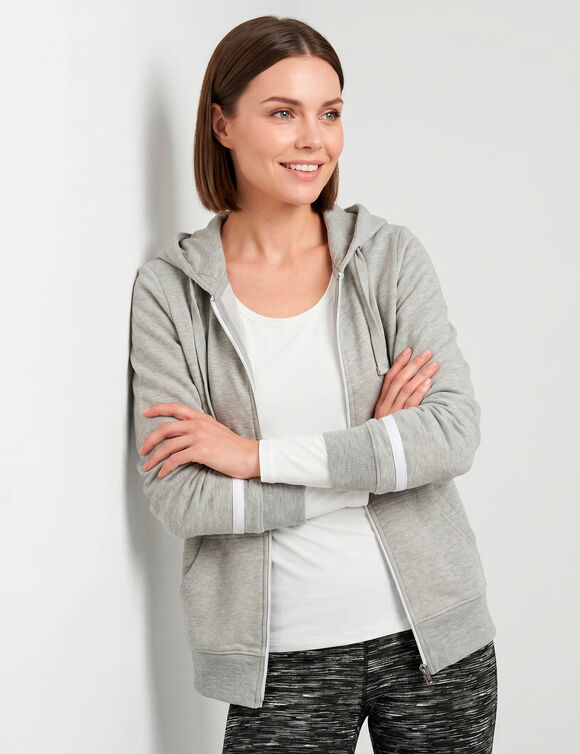 Veste bicolore zipp&eacute;e molleton gratt&eacute; (gris chin&eacute; / blanc)