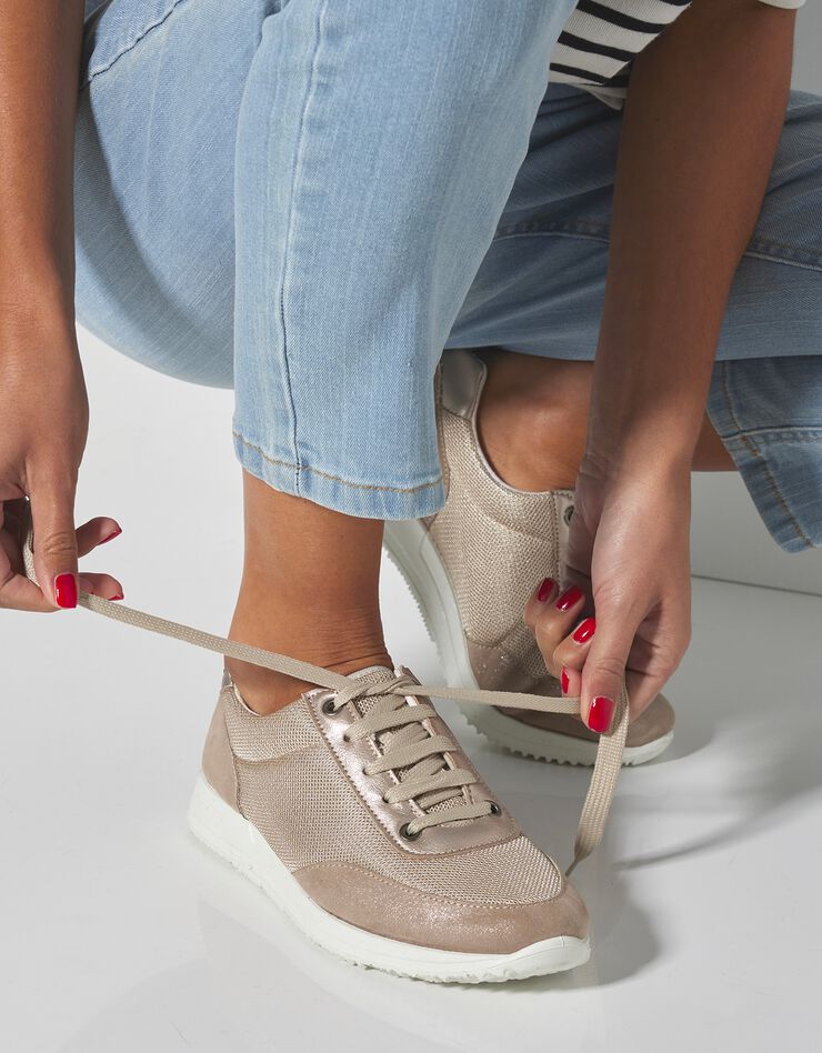 opgraven blik Loodgieter Sneakers met veters, voor gevoelige voeten, rekbaar materiaal - glanzend,  beige | Blancheporte