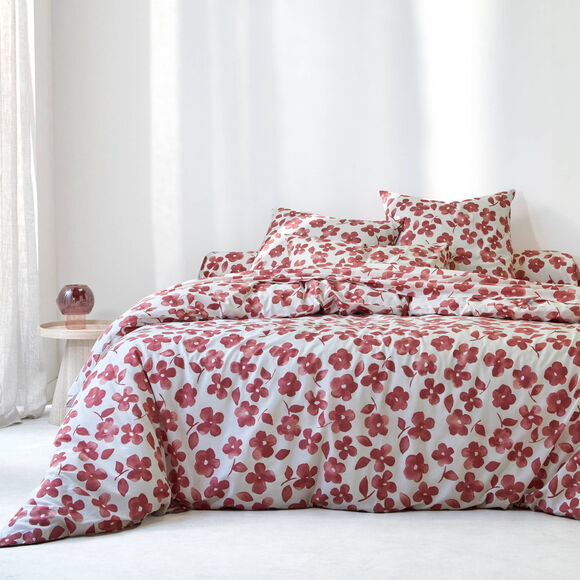 Linge de lit Petunia en coton imprim&eacute; (bois de rose)