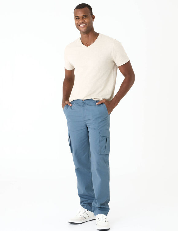 Pantalon cargo en toile ripstop ceinture &eacute;lastiqu&eacute;e c&ocirc;t&eacute;s   (bleu gris&eacute;)
