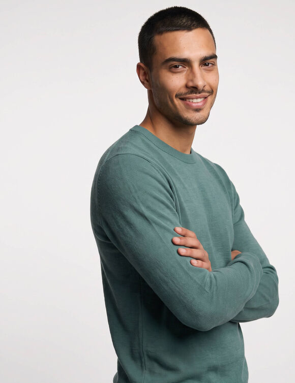 Pull maille milano, col rond, manches longues (bleu vert)