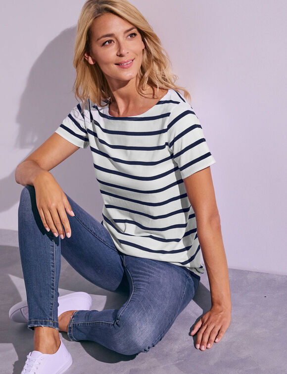 T-shirt marinière manches courtes (blanc / marine)