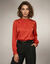 Blouse met ronde kraag met ruches, lange gesmokte mouwen, satijn (rood)