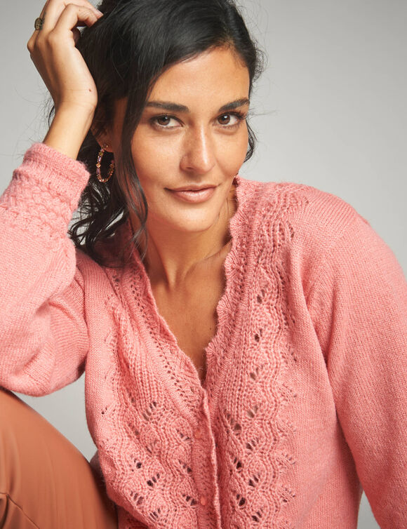 Gilet en maille ajourée (corail)
