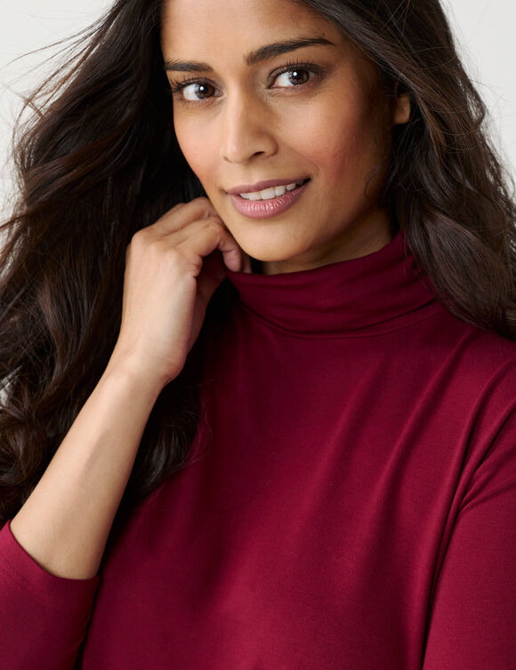Sous-pull uni col roul&eacute; stretch (bordeaux)