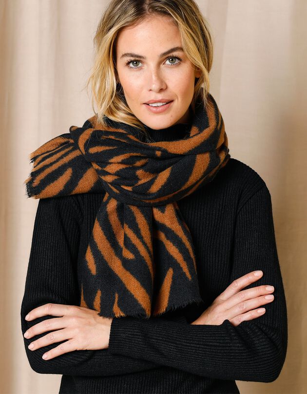 Warme sjaal met zebramotief (bruin / zwart)